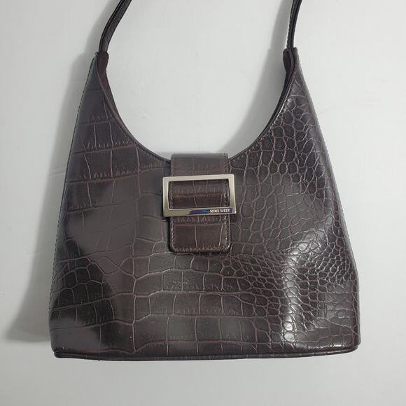 Nine West Small Brown Faux Leather Crocodile Print Purse Y2K READ - Picture 1 of 12